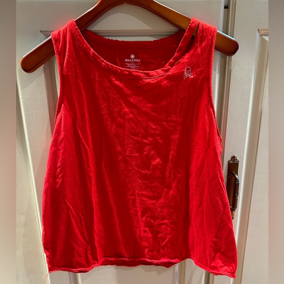 SoulCycle Red Distressed Cropped Muscle Tanktop Size L - Picture 1 of 3